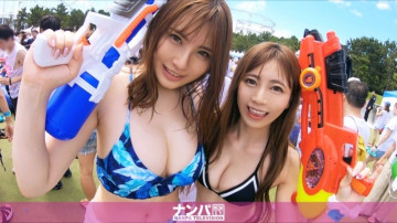 200GANA-2142 Fa ● Fa ● Splash Nampa!  - Swimsuit beauties duo I found at a festival held at a certain theme park!  - The excitement of the venue was maxed out, so I was able to take it home easily!  - While one of them is standing in the toilet, the other two play a naughty prank, and with that momentum, 4P starts ♪